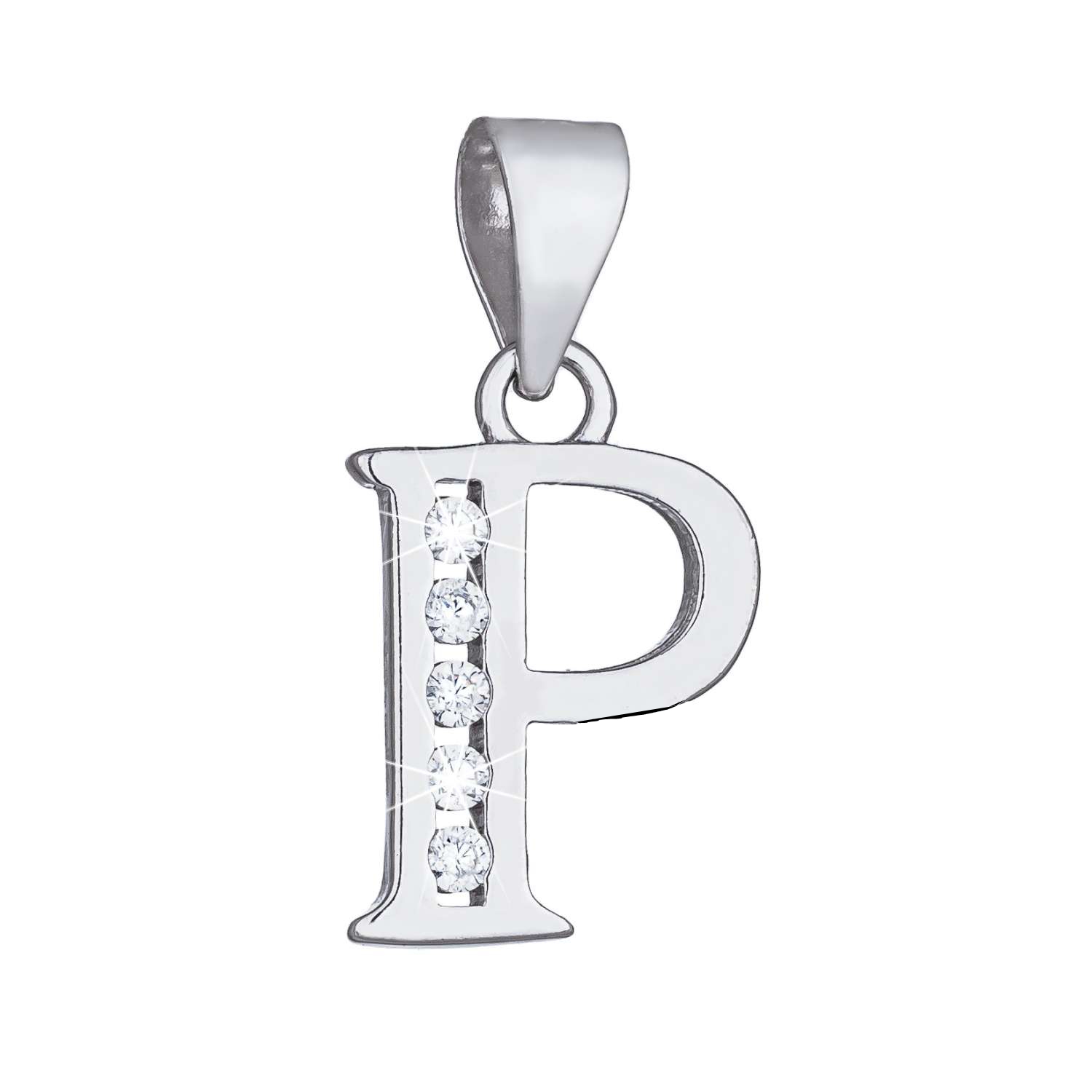 Stříbrný přívěšek písmenko P s bílými zirkony