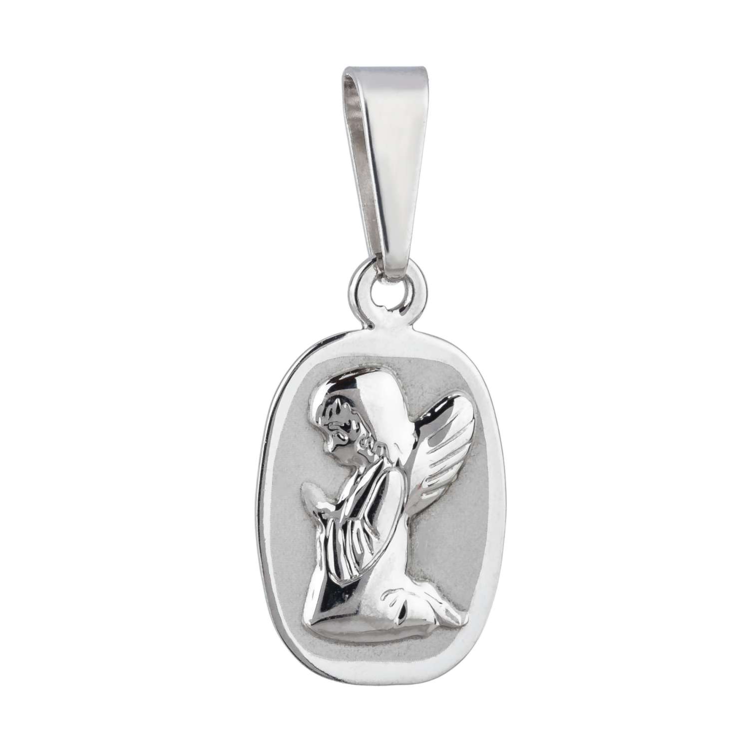 Stříbrný přívěsek klečící andělíček v medailce