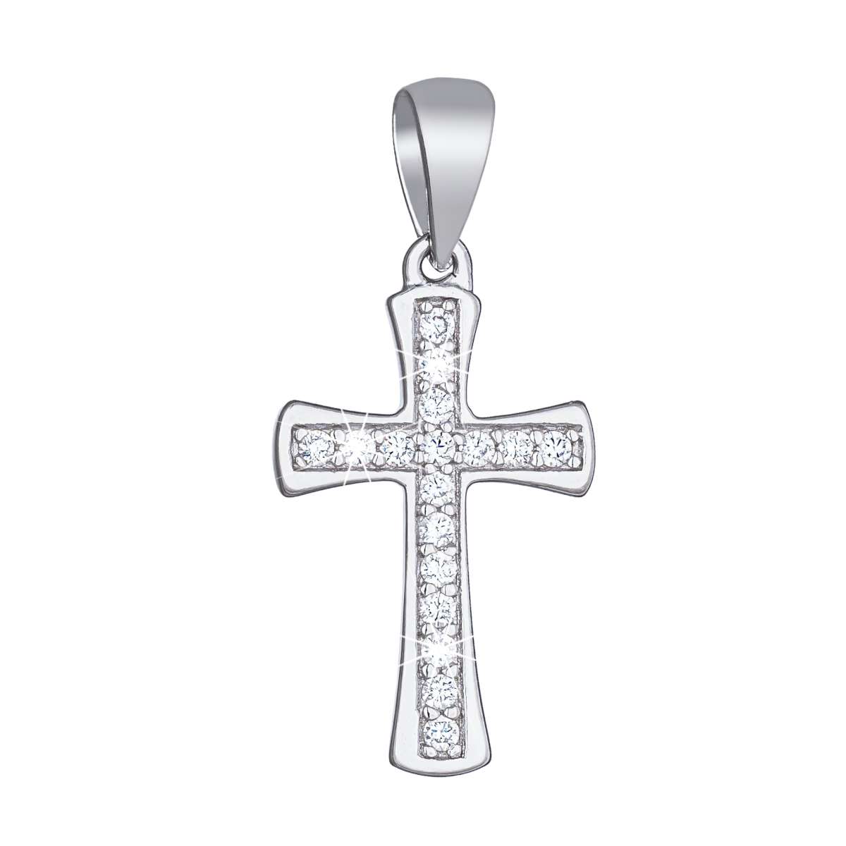 Stříbrný přívěšek křížek Josef s bílými zirkony