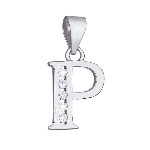 Stříbrný přívěšek písmenko P s bílými zirkony
