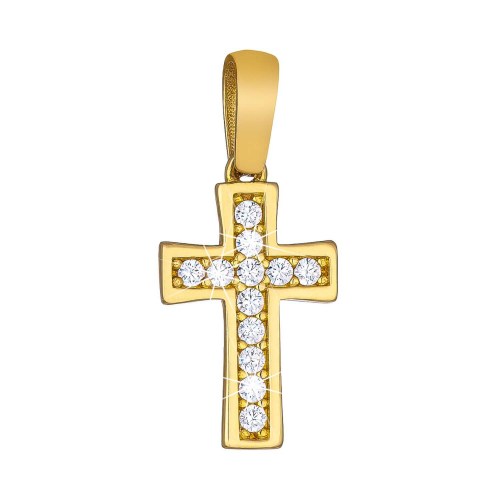Zlatý přívěšek křížek Pavel s bílými zirkony