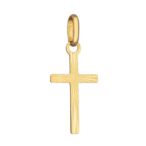 Zlatý přívěšek křížek rytý ze žlutého zlata – 18 mm