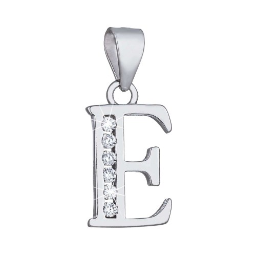 Stříbrné písmenko E s bílými zirkony