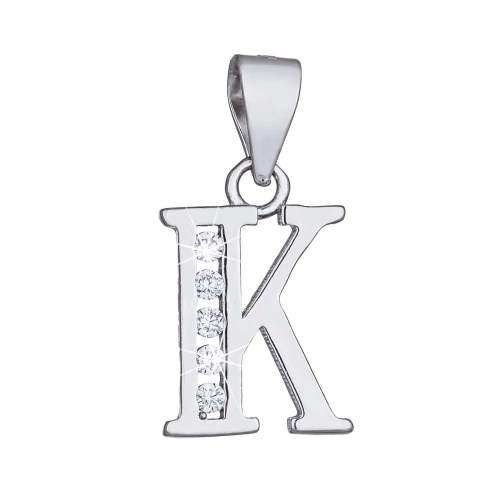 Stříbrné písmenko K s bílými zirkony