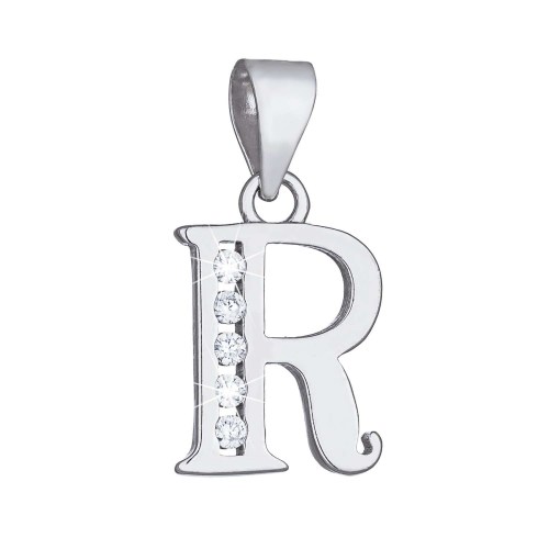 Stříbrné písmenko R s bílými zirkony