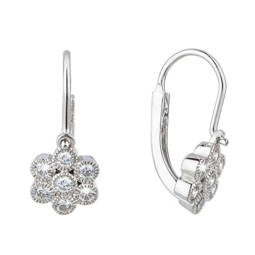 Stříbrné dětské náušnice kytičky s bílými zirkony, klasické zapínání