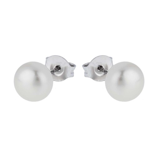 Stříbrné náušnice napichovačky s říčnými bílými perlami - 8 mm