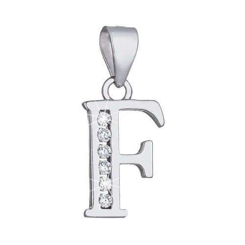 Stříbrný přívěšek písmenko F s bílými zirkony