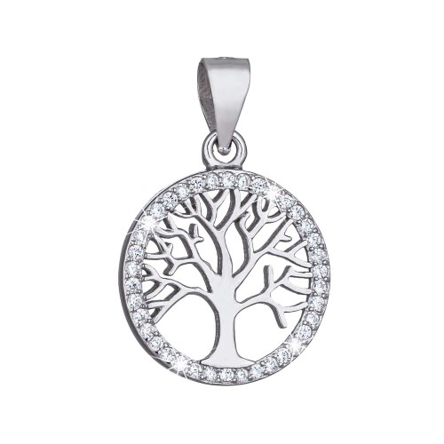 Stříbrný přívěšek kulatý se stromem života s bílými zirkony - 13 mm