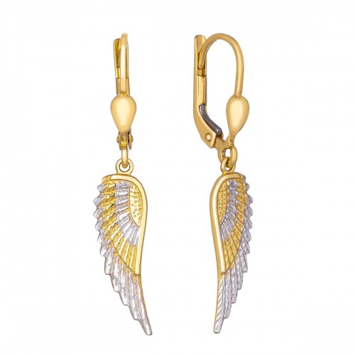 Zlaté náušnice andělská křídla, visací na klasické zapínání