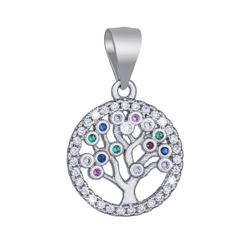 Stříbrný přívěšek strom života s barevnými zirkony – 13 mm